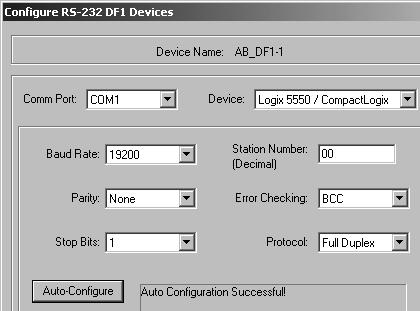 1-16 Program and Test a Simple Project 2. Configure an RS-232 driver: a. Start RSLinx software. b. Click. c. Select RS-232 DF1 devices and choose d. Accept the default name. e.