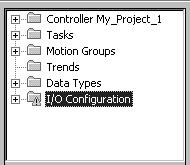 If necessary, click the + signs of the I/O Configuration tree to show the faulted modules 3.