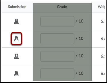 Select Submission Look under the Submission column. Click on an assignment icon in the submission column to grade that assignment.