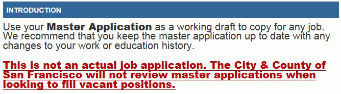 Continuing down the page, the next option for applicants is to create a Master Application.