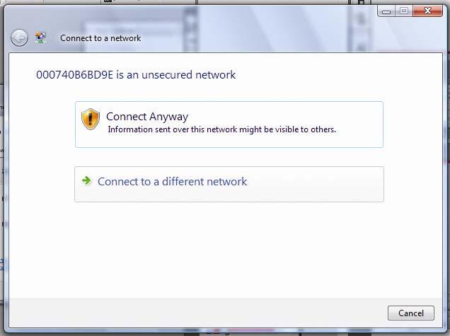 c. If you are connecting to an open network (unsecured network), a warning may appear indicating that the network is an