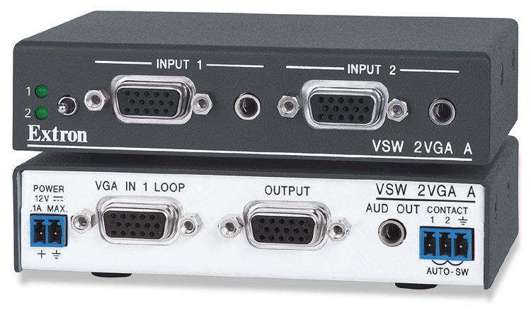 User Guide The Extron is a compact and economical two-input, one-output VGA switcher with unbalanced stereo audio and 300 MHz (-3 db) video bandwidth.