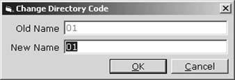 To Add a New Directory Code: 1. From the main menu select Database >> New Directory Code or from the tool bar click the NEW DIRECTORY CODE icon. This will open the New Directory Code window. 2.