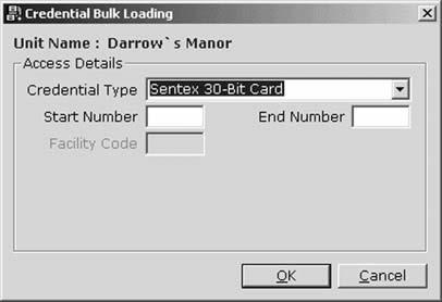 CREDENTIAL BULK LOADING This feature allows you to load a range of Transmitters or Cards to the unit s record. The Transmitters or Cards should be in numerical sequence without any gaps.