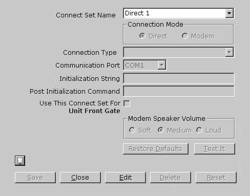 ADDING OR MODIFYING A CONNECT SET To Create a New Connect Set: 1. Open the Modem Configuration Screen. 2. Enter a name for the Connect Set. 3.