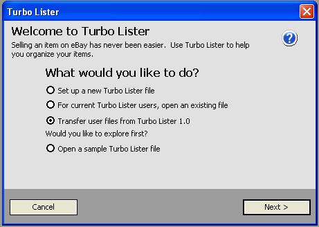 Step 4: Import Listings from Turbo Lister 1 Transfer listings that you have already saved directly