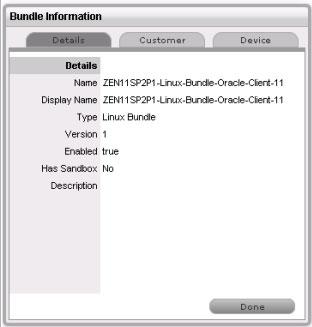 5 In the Bundles panel, click the name of the bundle whose information you want to view.