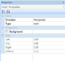 -Properties When clicking on "New", you can set the properties of a card including its orientation, type, and margins.