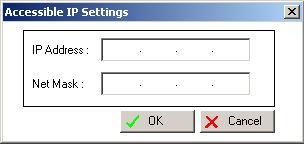 On Accessible IP s page, click the modify box to activate the parameter, Click on settings button to enter the IP Address and Net Mask of remote host that control the TRP-C34H.