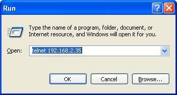 Go to Start Menu > Run Run Telnet from remote pc with the IP address of TRP-C34H as shown below: 5. Application.