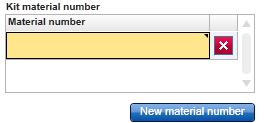A new material number row is inserted and colored in yellow. b) Enter a material number. The new material number is displayed in the "Kit material number" table.