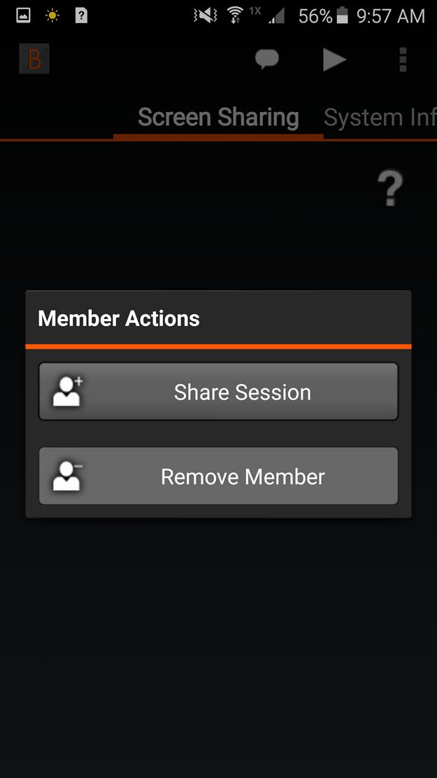 Remove a Member from the Session in the Android Access Console You can remove the customer or another user from a shared session.