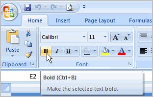 To Format Text in Bold or Italics 1. Left-click a cell to select it or drag your cursor over the text in the formula bar to select it. 2. Click the Bold or Italics command.