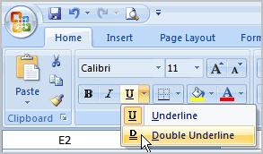 To Format Text as Underlined 1. Select the cell or cells you want to format. 2.