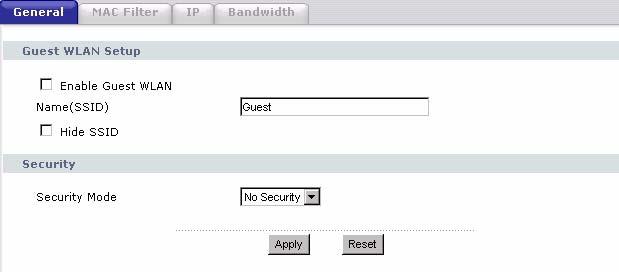 Chapter 9 Guest WLAN 9.1 General Guest WLAN Screen Click Network > Guest WLAN to open the General screen.