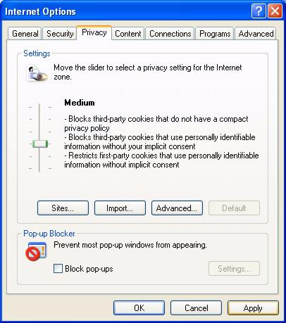 Appendix A Pop-up Windows, JavaScripts and Java Permissions 2 Clear the Block pop-ups check box in the Pop-up Blocker section of the screen. This disables any web pop-up blockers you may have enabled.