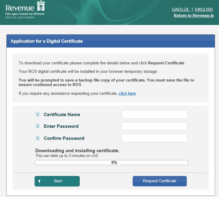 Certificate Name: Enter a name for your digital certificate - this may contain up to 20 characters but no spaces or punctuation marks or symbols.
