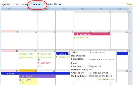 2.5. Navigating in Calendars to View Events icalendar Lite provides a few kinds of views including Monthly View, Weekly View, Daily View and Agenda View whereas Monthly View is the default setting.