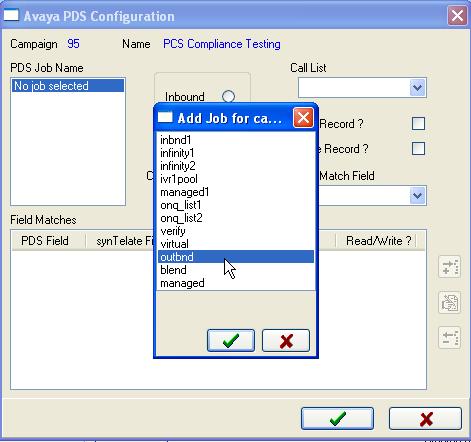 6. All the jobs retrieved from Avaya CTIDialer are listed in the Add Job for campaign dialog