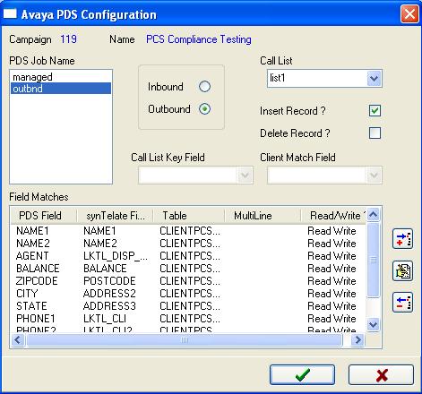 10. The Avaya PDS Configuration screen shows the complete list of syntelate fields mapped to the relevant Avaya