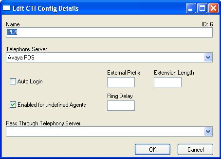 16. At the Edit CTI Config Details screen, configure as follows: Name Enter any descriptive and unique name which will be listed when the syntelate agent is run.