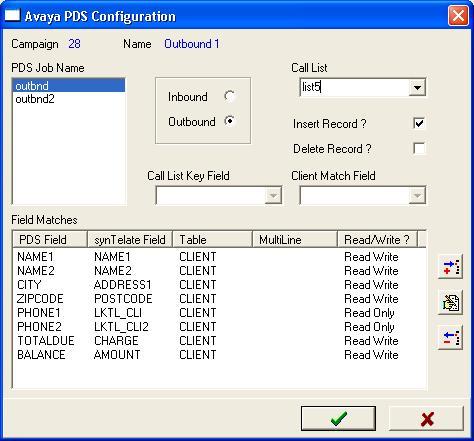 9. The Avaya PDS Configuration screen shows the complete list of syntelate fields mapped to the relevant Avaya HardDialer fields.