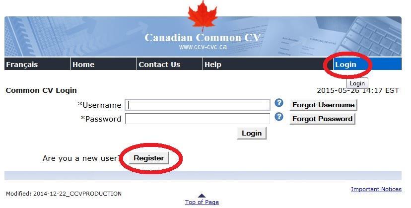 Entering an NSERC CCV: Step by Step - 2018 G t CCV Lgin Page Nte that usernames and passwrds frm ther NSERC sites wn t wrk n the CCV site.
