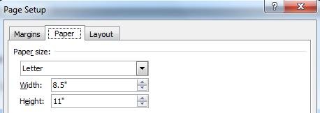 2. Click either Landscape or Portrait, under the Margins tab (see below left). 3. Click the Paper tab and select the size from a drop-down box (see below right). 4. Click OK.