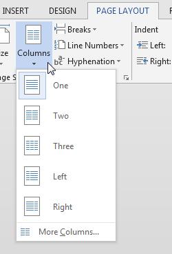 losing your formatting). To insert a column break: 1. Click Page Layout. 2. Click Breaks. 3. Select Column break.
