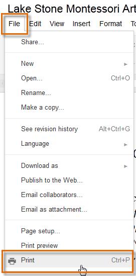 Print preview will vary depending on which type of Google Doc you are viewing.