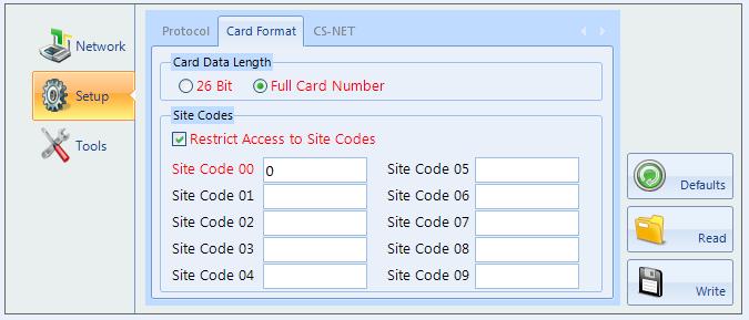 Card data length. When set to 26 bit, the data from the card will be stripped down to 24 data bits, plus 2 parity bits. When set to Full Card Number, the whole card number (e.g. 34- bit, 47-bit, 56-bit) will be used.