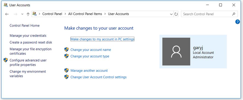 2. On the right hand side of the window the User s details will be shown, check that the type is Administrator as shown below: 3.