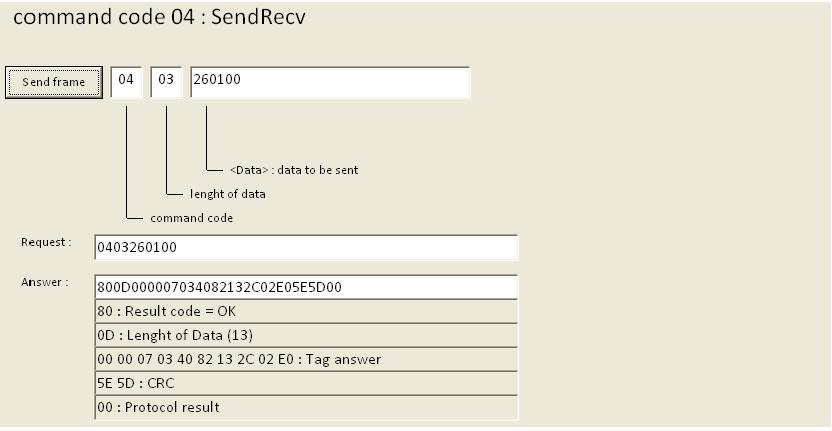 2.3.3 04: SendRecv Click 04: SendRecv to send data and receive the tag response using the previously