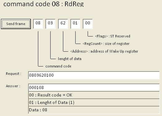 2.3.5 08: RdReg Click 08: RdReg to read the Wakeup register (see Figure 26). Figure 26. RdReg window 2.