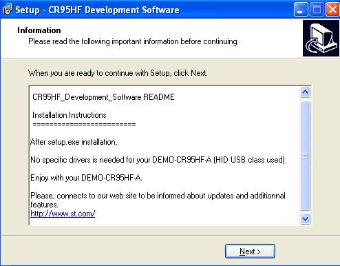 Installing the CR95HF development software