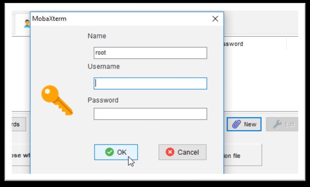 session of type SSH: Click on the character button to add your
