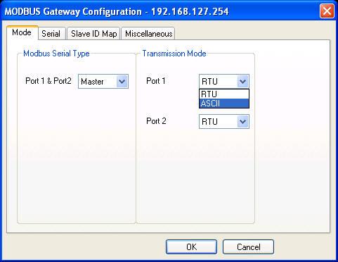 You will be guided to the Modbus Gateway Configuration dialog.