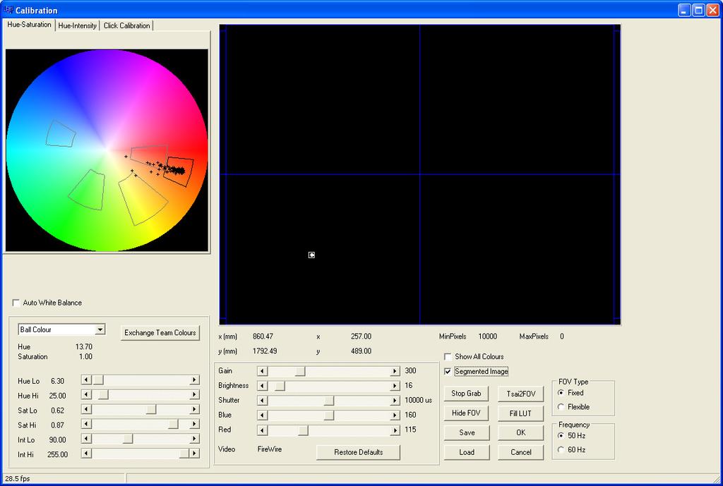 System Setup Calibration of Ball Color 3. Click on the [Segmented Image] check box. The image displayed is a binary image.