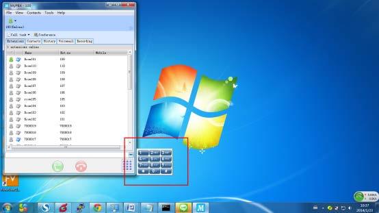 If the window of MyPBX Client is placed on the right end of the desktop, the dial