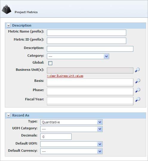 Creating Metrics Figure 3 1 New metrics dialog box Description Section Use this section to define basic elements of the metric. Key fields include: Metric Name (prefix) The name of the metric.