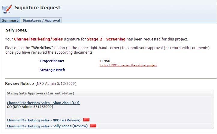 Using Innovation Sales Pipelines Figure 4 23 Signature request dialog box 2. Review contents of the ISP by clicking the Click HERE to review the original ISP link. 3.