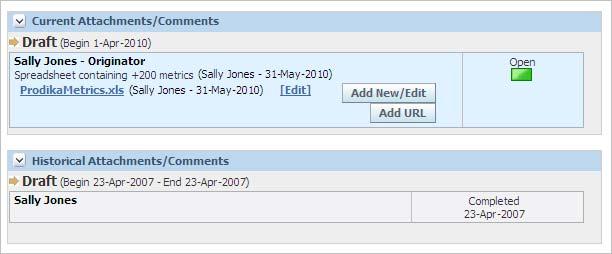 Activity Types Figure 5 2 shows the Current Attachments/Comments section and the Historical Attachments/Comments section.