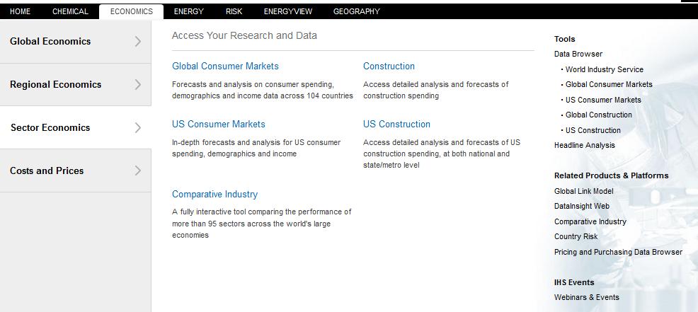 Data Browser Economics menus To customize, save and export data (1) NAVIGATION: Data Browser datasets are available under