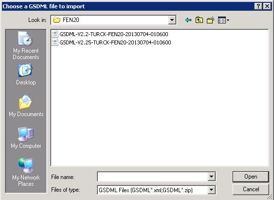 PROFINET Configuration Browse to the folder where the GSD file is located.