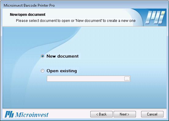 II. Operating Barcode Printer Pro Creating new document 1. Start up the program form the icon on your desktop. 2. Press the Next button 3.