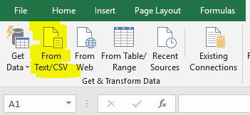 How to import text files to Microsoft Excel 2016: You would use these directions if you get a delimited text file from a government agency (or some other source).