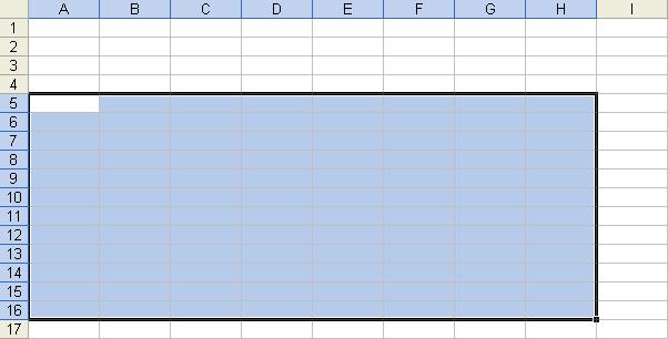 1.10 Spreadsheet Fundamentals 2 Click cell A5, hold down the Shift key, and click cell H16. The range is selected, and A5 remains the active cell.
