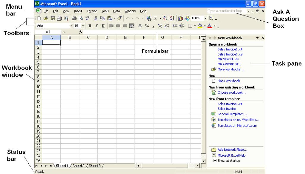 1.4 Spreadsheet Fundamentals The following table describes the elements in the Excel window.