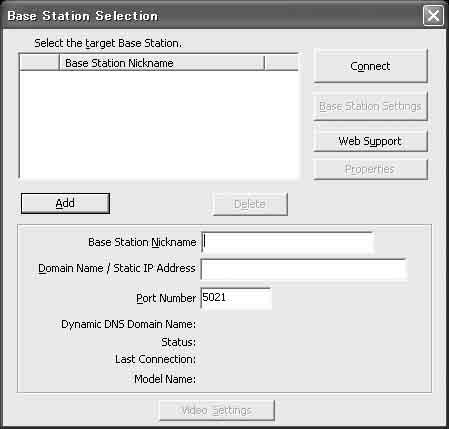 Registering LocationFree Devices on the Base Station via the Internet 3 Click [Connect], [properties], and then [Add].