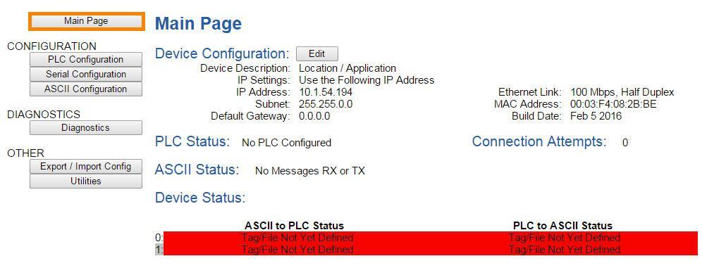 0.0.0. 2) Connection Request Sent to PLC Displays when a valid PLC Type and IP Address is configured, and gateway is attempting to connect to the PLC.